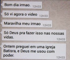 Reação do capitão na troca de mensagem via WhatsApp.