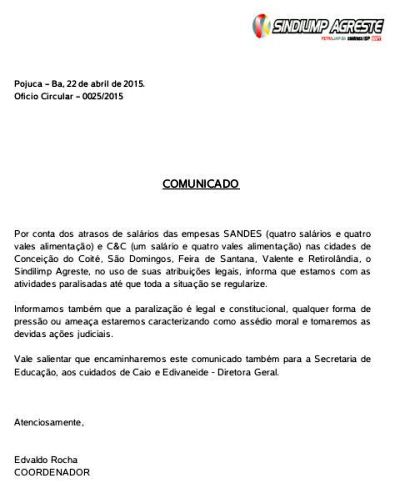 comunicado sindicato