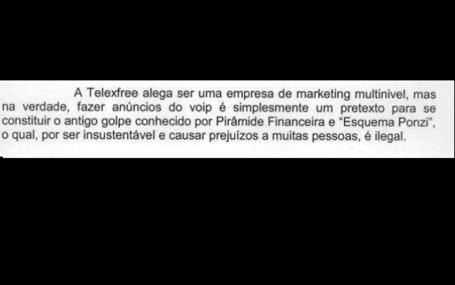 Foto: Reprodução Trecho da ação civil pública do Ministério Público do Acre (MP-AC) sobre a Telexfree