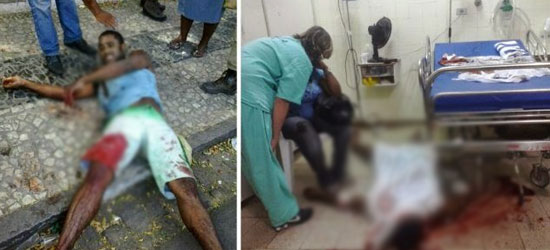 Foto a esquerda a vítima estava baleada e foi levada para o hospital onde foi morto.