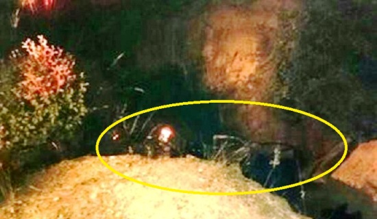 O circulo amarelo indica o local onde o carro caiu