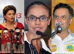 Dilma Rousseff fica à frente de Marina Silva no primeiro turno da corrida ao Palácio do Planalto.