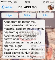 Mensagem do advogado logo ao saber do crime.