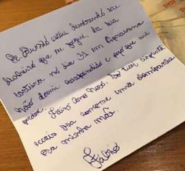 Bandido diz na carta que não dormiu, arrependido.