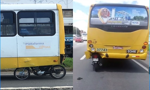 Em dois anglos é possível ver onde a moto penetrou; Foto Leitor | Montagem CN